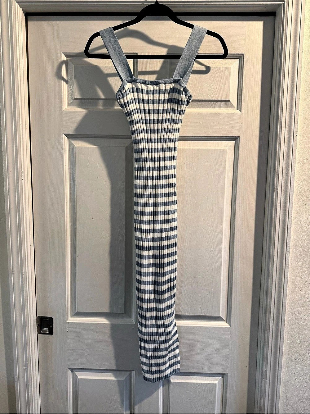 Merokeety Women's Sleeveless Striped Knit Bodycon Midi Dress Square Neck Medium
